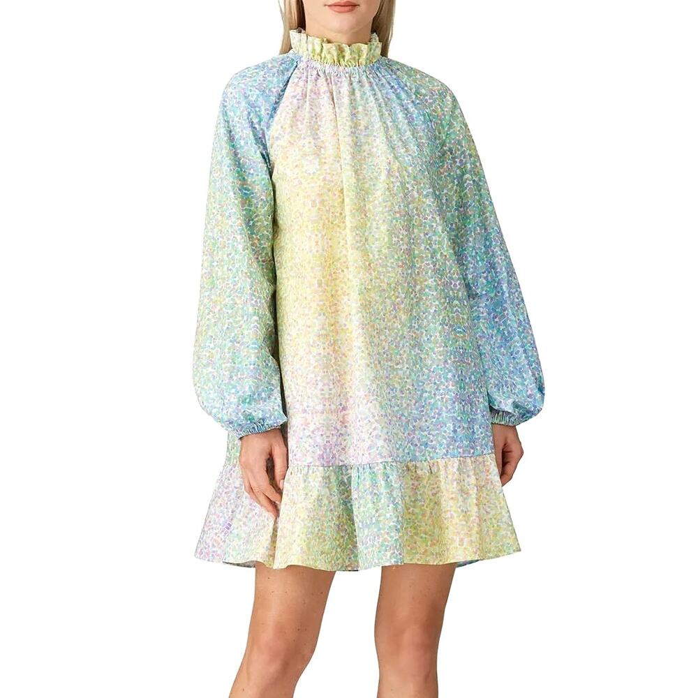 Cynthia Rowley Confetti Dot Print 100% Poplin Cotton Long Sleeve Shift Dress